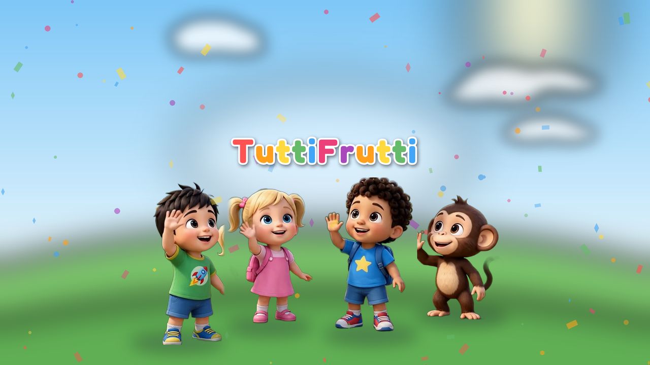 Leo the Lion, Mimi the Monkey, and the whole TuttiFrutti cast together in a kids song